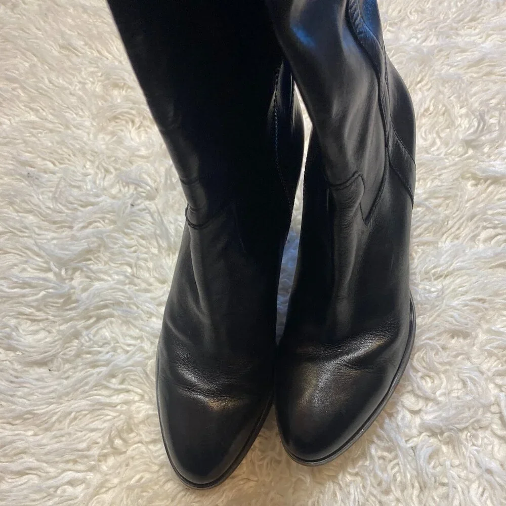 Michael Kors Black Leather Over the Knee Regina Boots w Silver Hardware Size 8